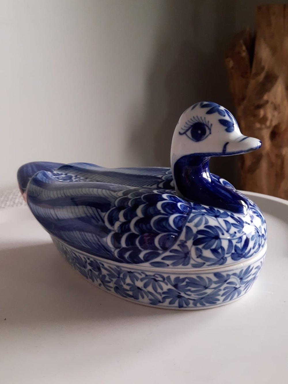 Blue and White Ceramic Duck Trinket Box